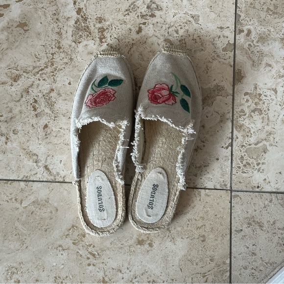 Soludos Vogue Exclusive Beige Rose Espadrille Sandals Mules Size 9.5 - Picture 6 of 11